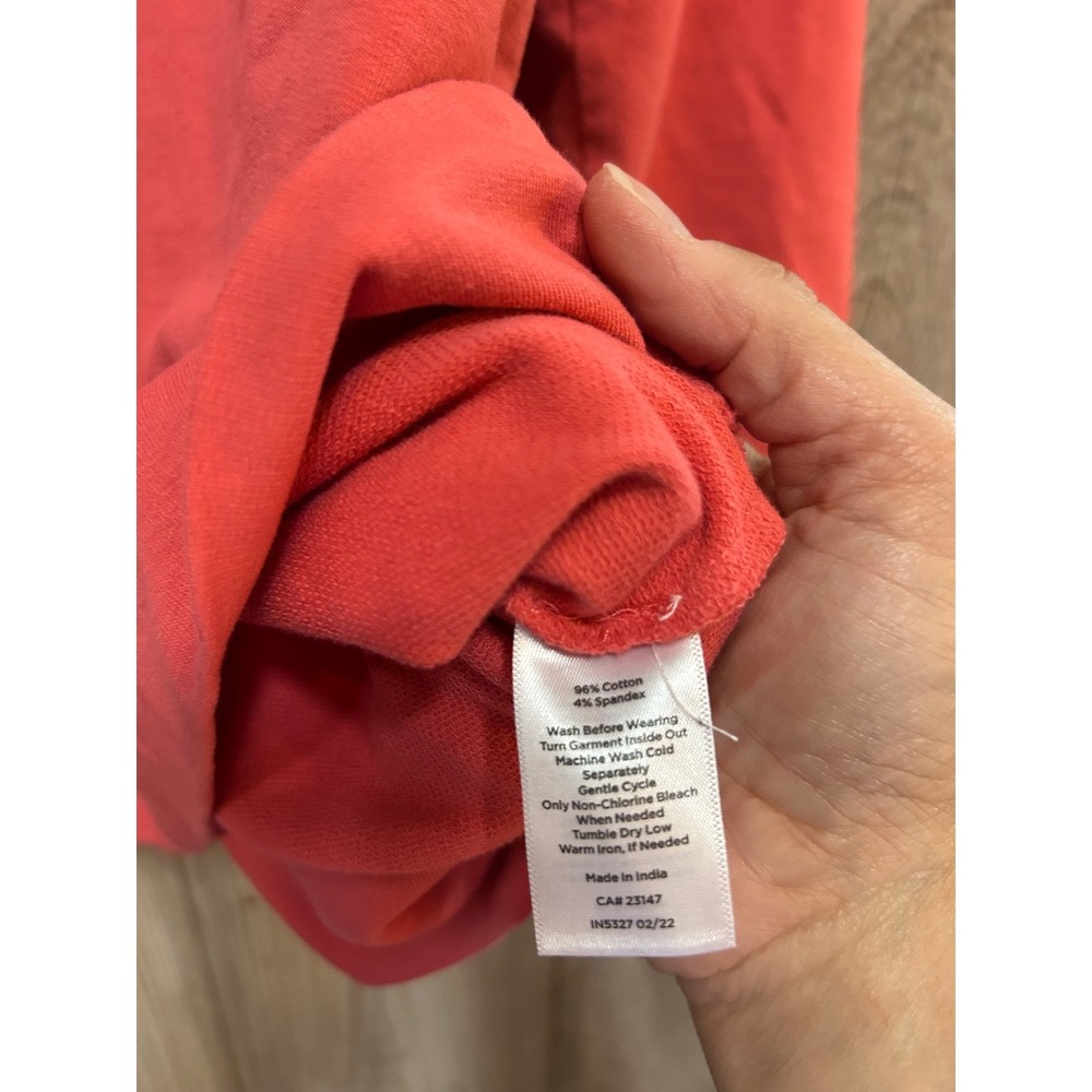 T by Talbots XL Coral Pink Cotton Spandex V-Neck Pullover Hoodie Sweatshirt - Picture 4 of 5